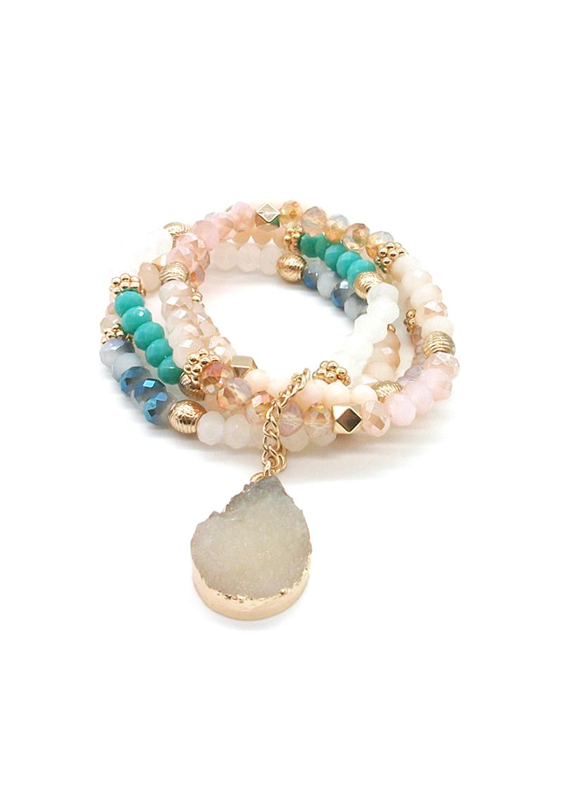 DRUZY STONE BEADED STRECTH BRACELET