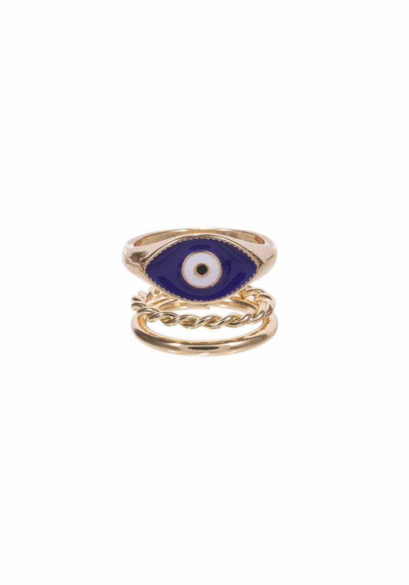 METAL EVIL EYE RING 3 PC SET