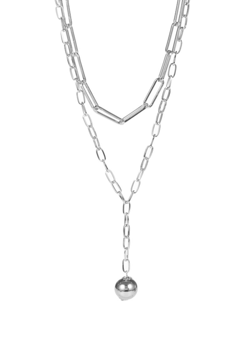 2 LAYERED METAL CHAIN Y NECK BALL PENDANT NECKLACE