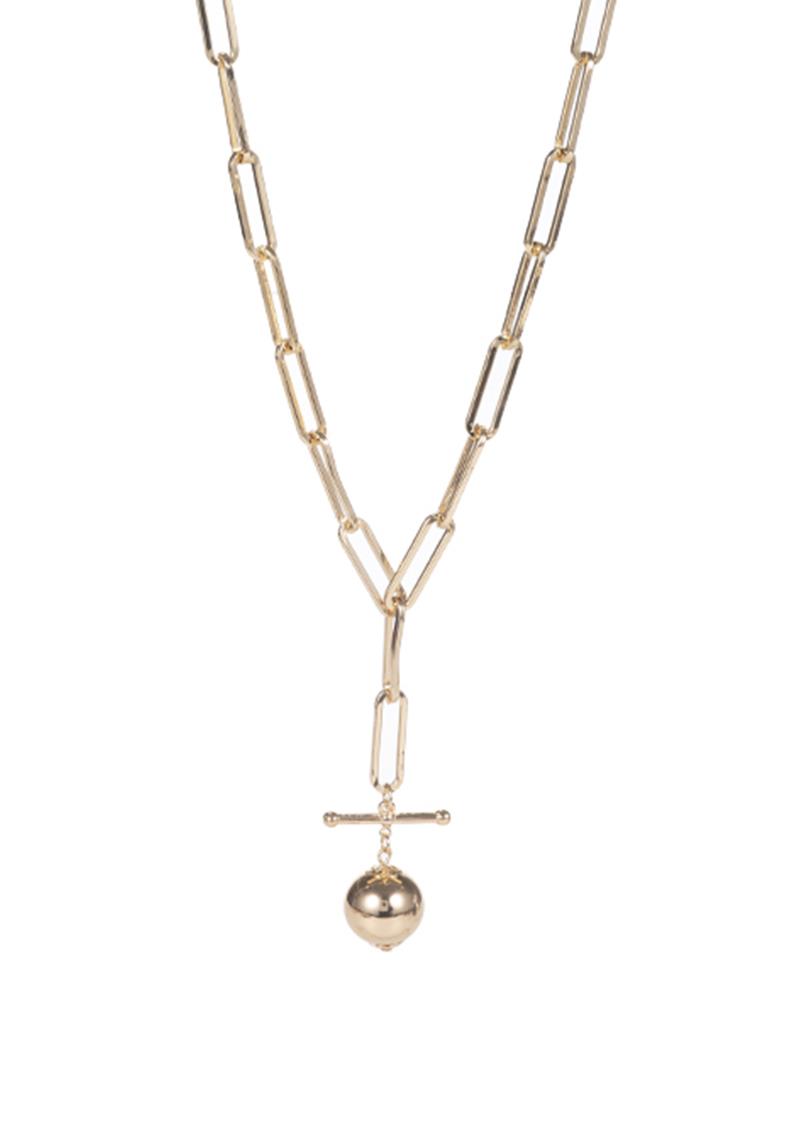 METAL Y NECK BALL PENDANT NECKLACE