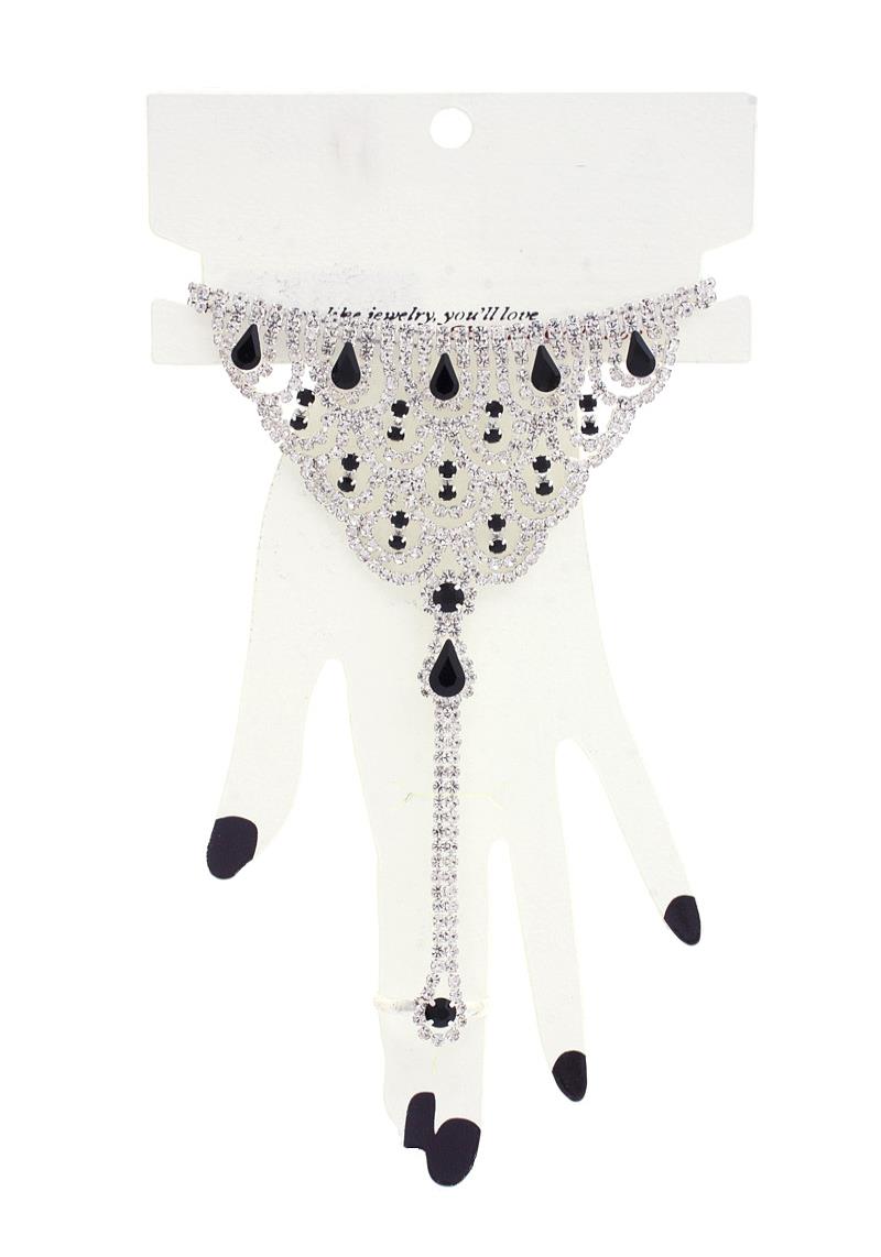 TEARDROP RHINESTONE FINGER RING BRACELET