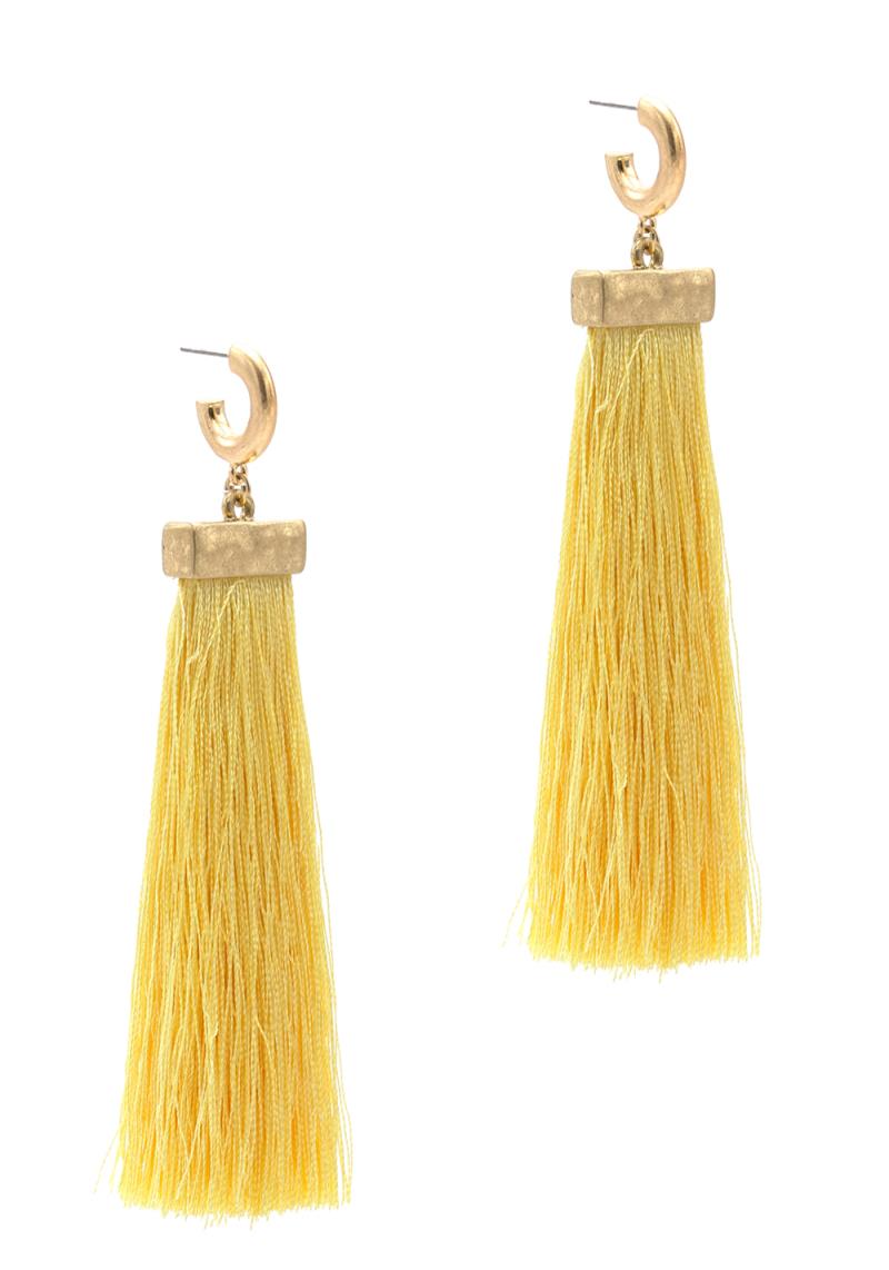 OPEN HOOP TASSEL DANGLE EARRING