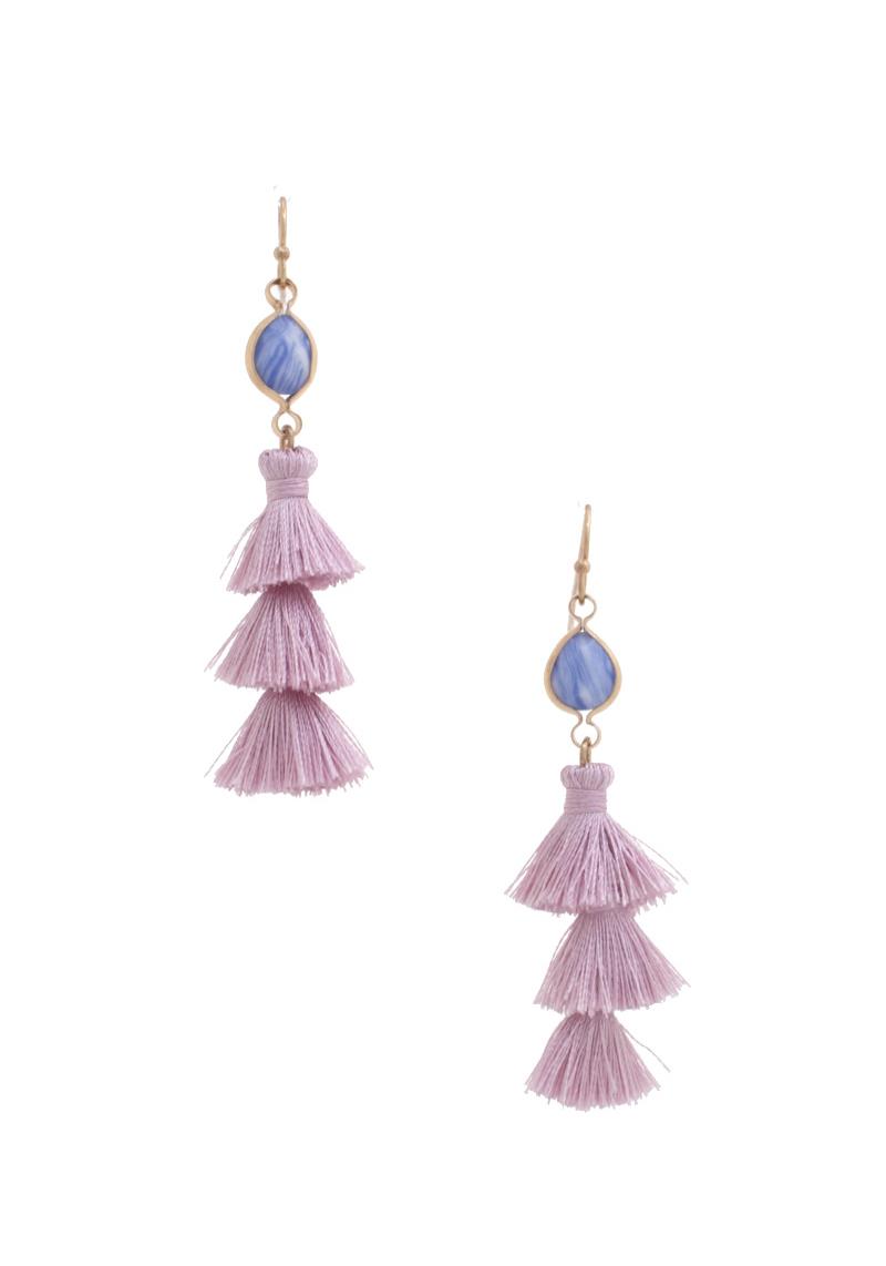 SEMI PRECIOUS STONE TASSEL DANGLE EARRING