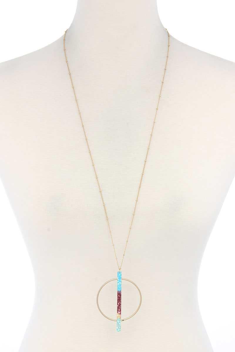 RECTANGULAR BAR CIRCLE PENDANT NECKLACE