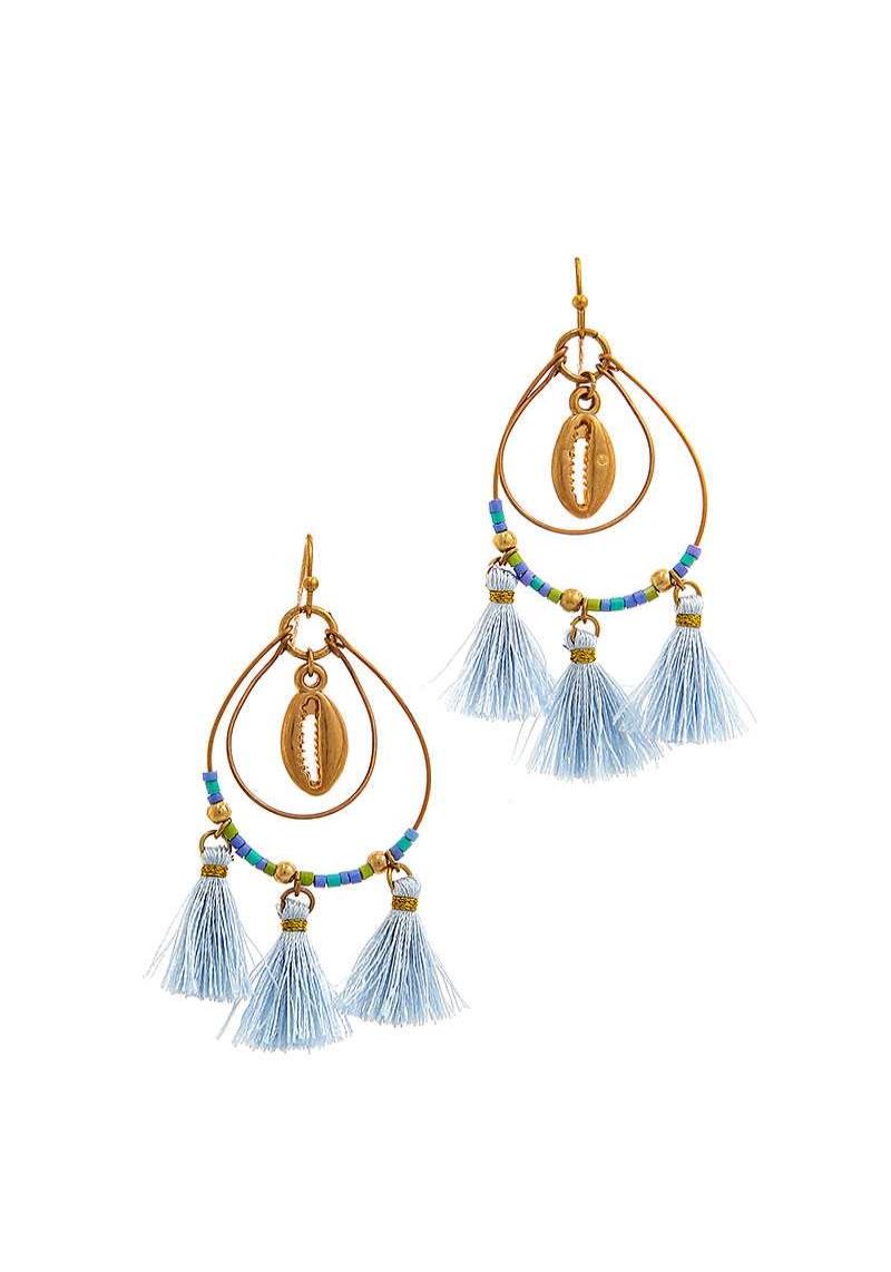 DESIGNER STYLISH TRIPLE TASSEL AND SEA SHELL EARRING