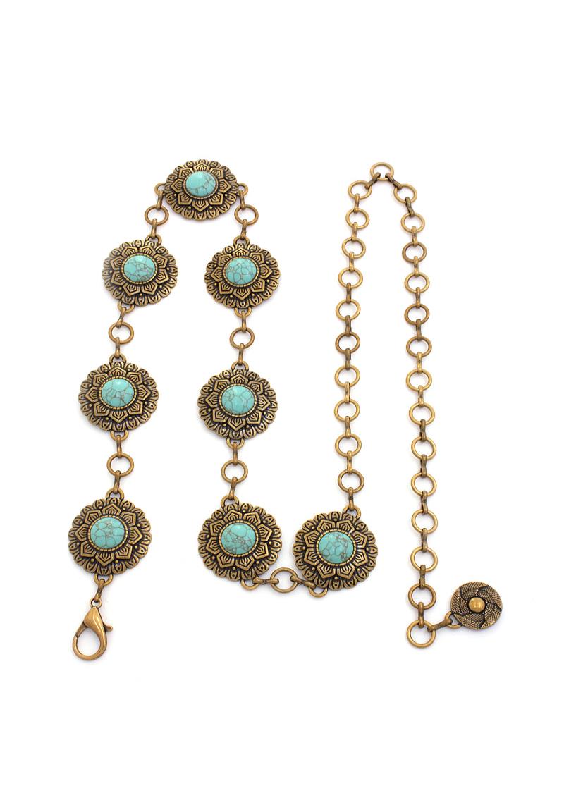 WESTERN FLOWER PATTERN METAL BELT