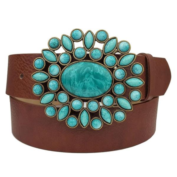 WESTERN FLOWER BUCKLE PU LEATHER BELT