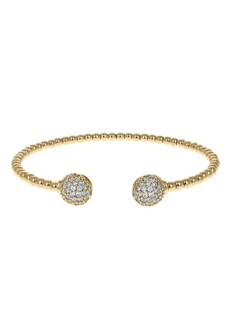 METAL BALL BEAD DOUBLE BALL STONE OPEN BANGLE BRACELET