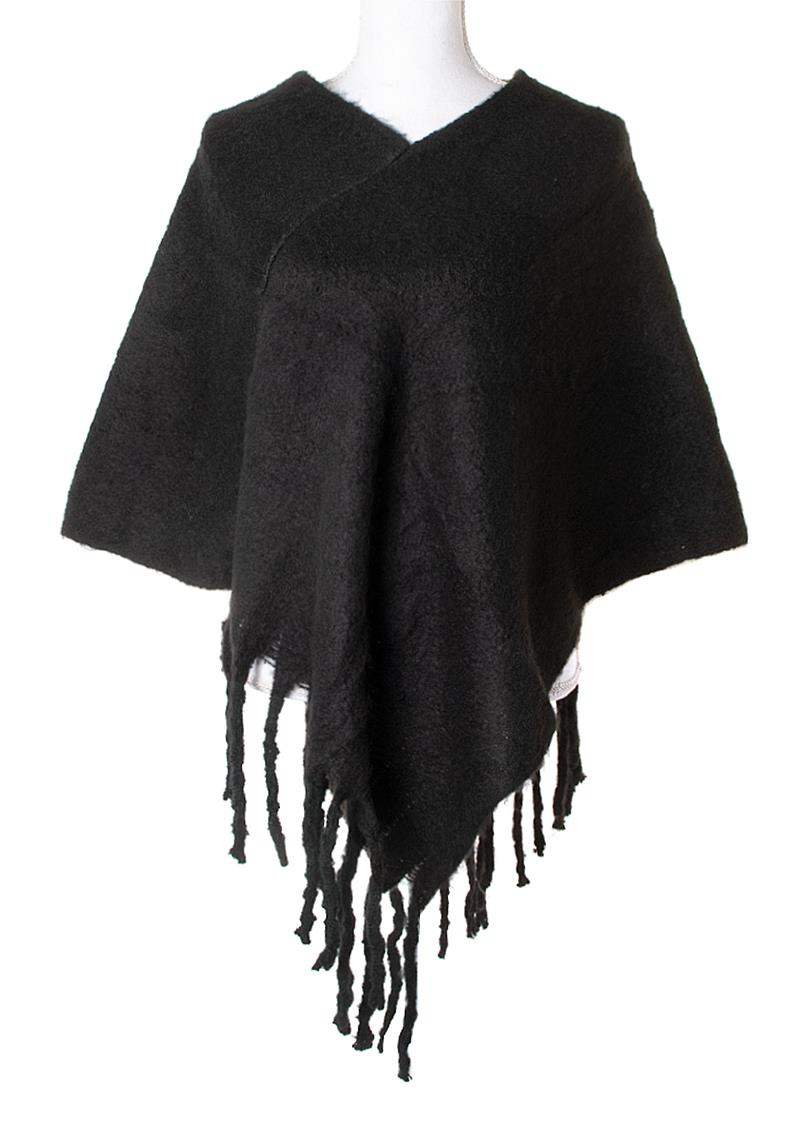 MODERN SOFT PLAIN FRINGE PONCHO