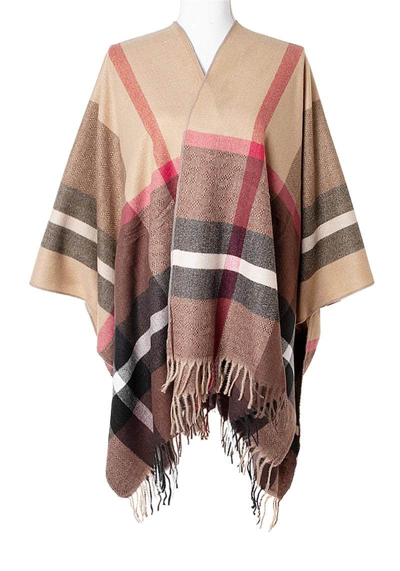 FASHION FLANNEL DESIGN FRINGE PONCHO