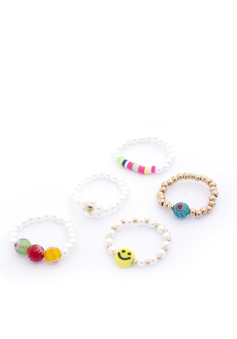 HAPPY FACE BEADED STRETCH RING SET