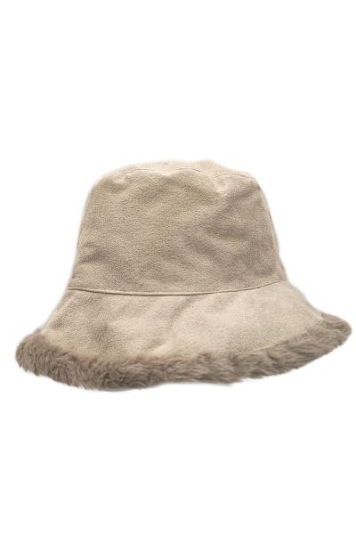 SUEDE FAUX FUR BUCKET HAT