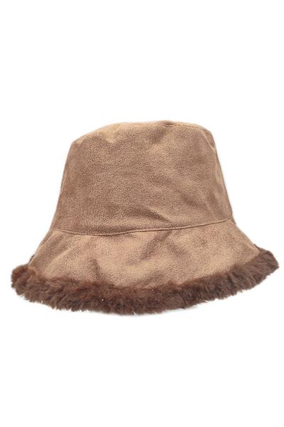 SUEDE FAUX FUR BUCKET HAT