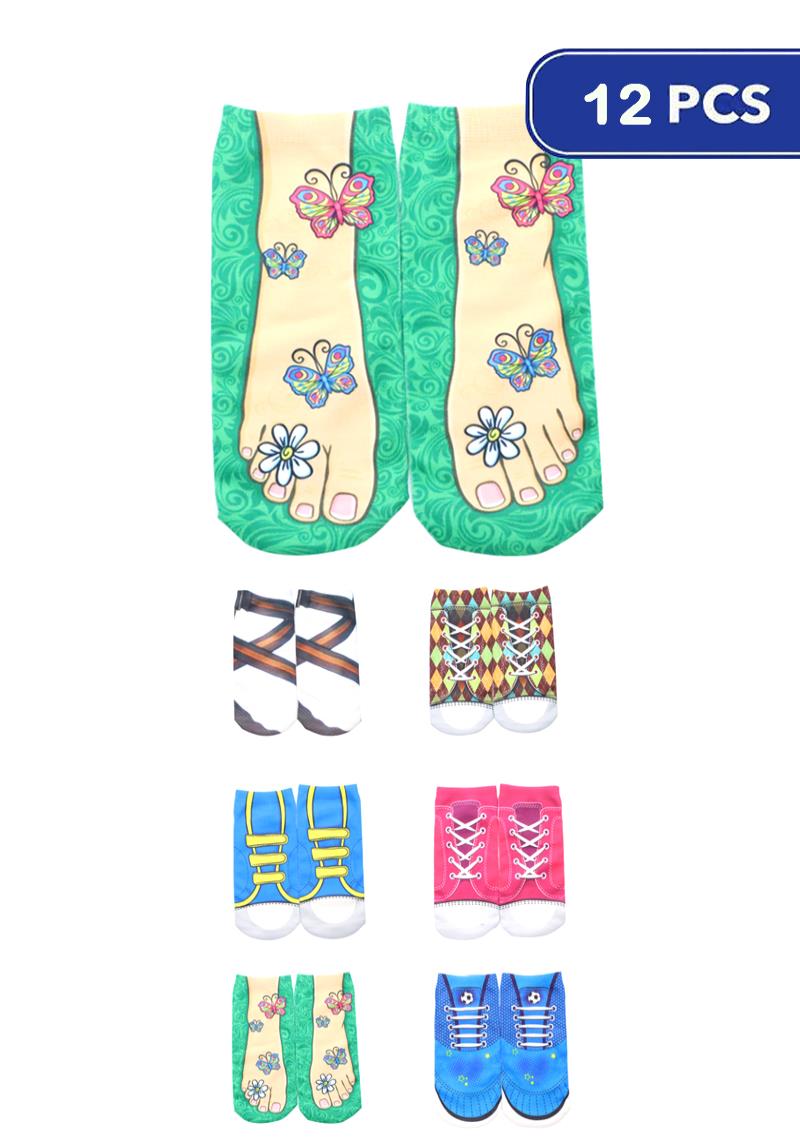 FASHION SHOES PRINT SOCKS (12 UNITS)
