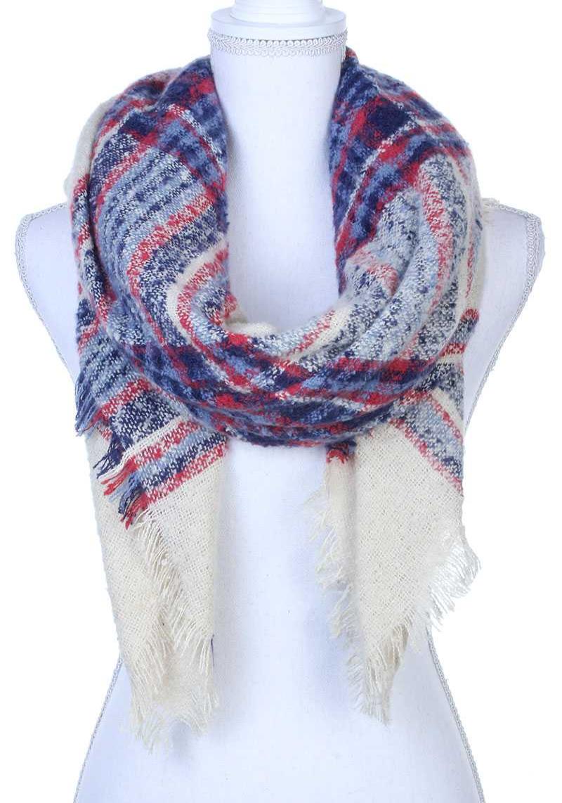 PLAID FRAY TRIM OBLING SCARF