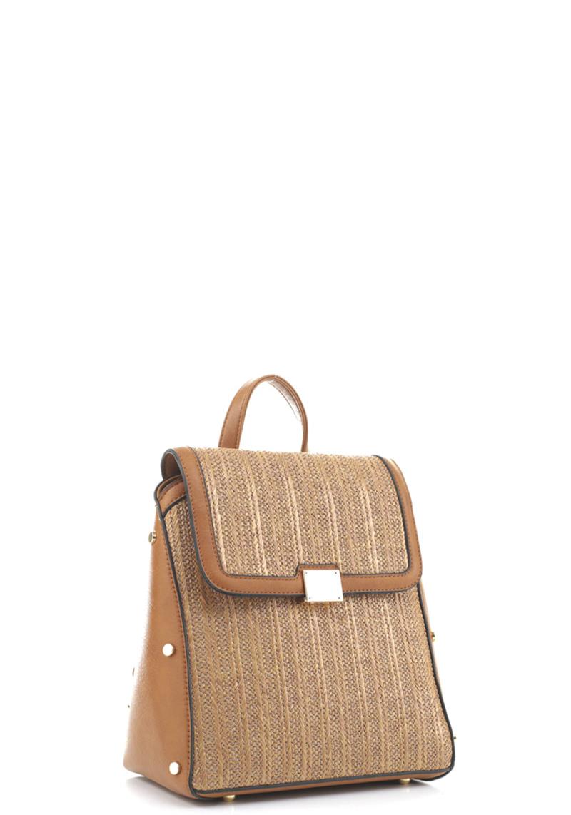 FASHION TWO TONE STRAW STUD BACKPACK