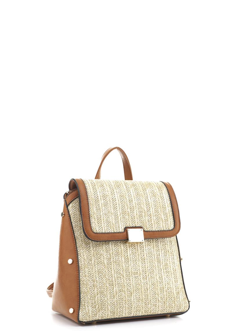 FASHION TWO TONE STRAW STUD BACKPACK