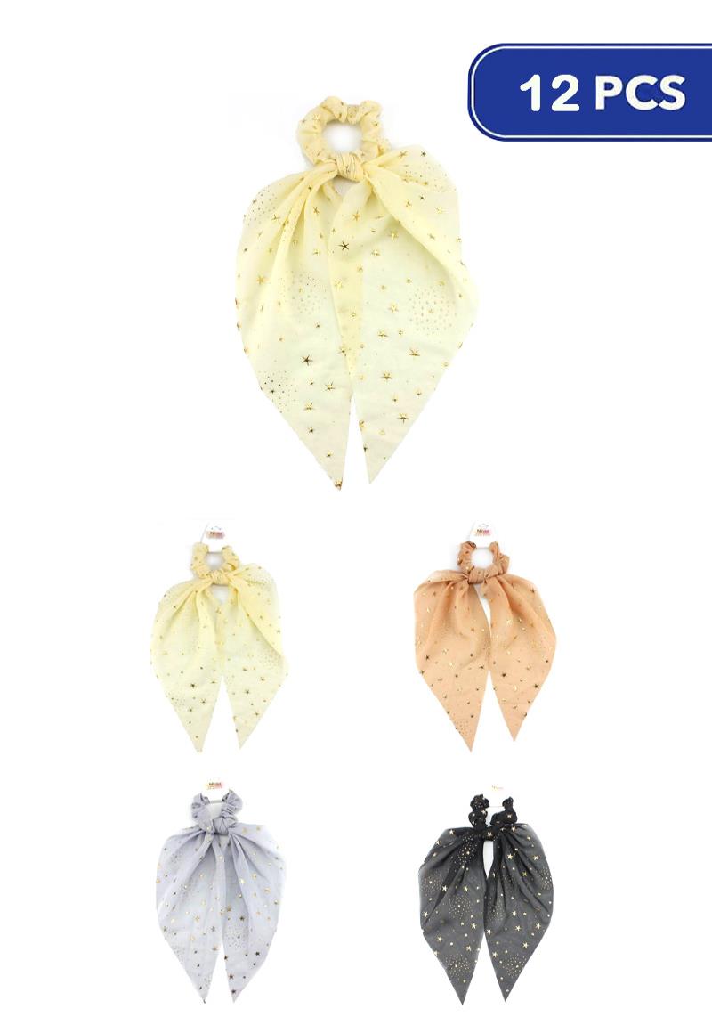 FASHION STAR STUDDED TASSEL HAIR SCRUNCHIES (12 UNITS)