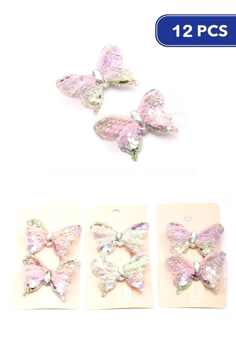 FASHION SEQUIN RUBBERFLY HAIR PIN 2 PC SET (12 UNITS)