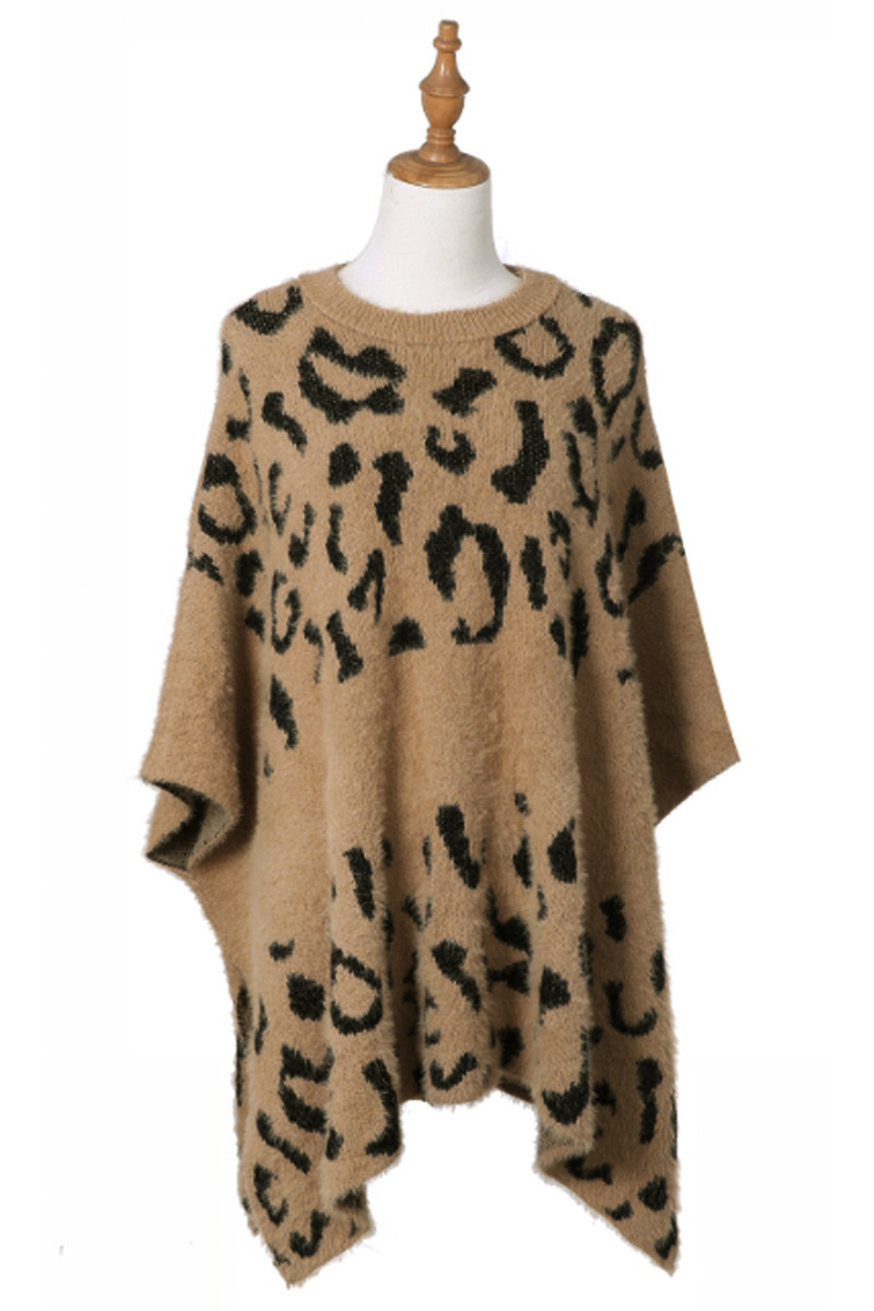 LEOPARD WARM KNIT PONCHO
