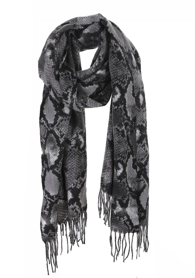 SNAKE PRINT OBLONG TASSEL SCARF