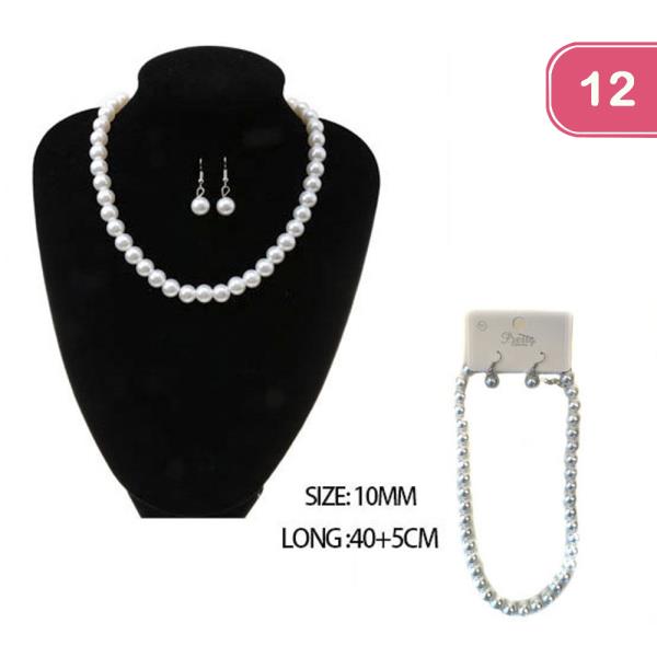 FASHION PEARL NECKLACE EARRING SET (12 UNITS)