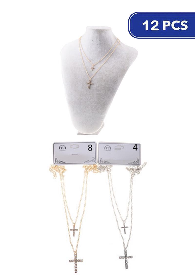 FASHION RHINESTONE CROSS PENDANT NECKLACE (12 UNITS)