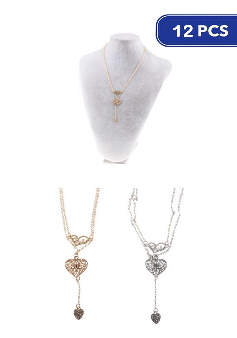 FASHION 2 LAYERED HEART PENDANT NECKLACE(12 UNITS)