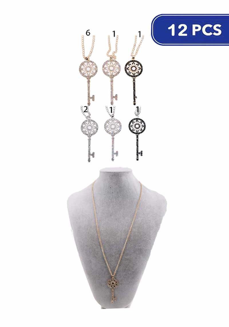 FASHION RHINESTONE KEY PENDANT NECKLACE (12 UNITS)
