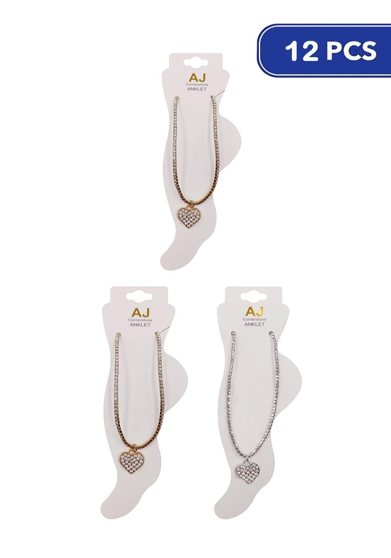 FASHION RHINESTONE HEART ANKLET (12 UNITS)
