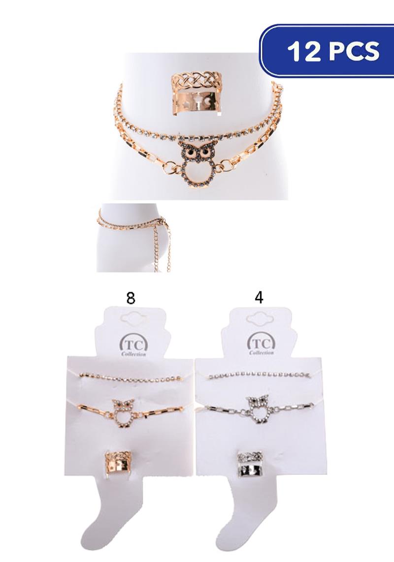FASHION METAL CHAIN OWL ANKLET (12 UNITS)