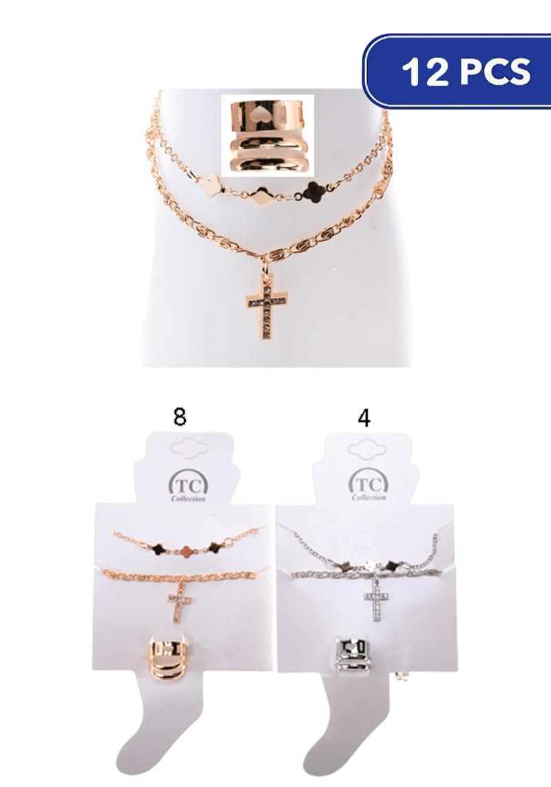 FASHION METAL CHAIN CROSS ANKLET (12 UNITS)