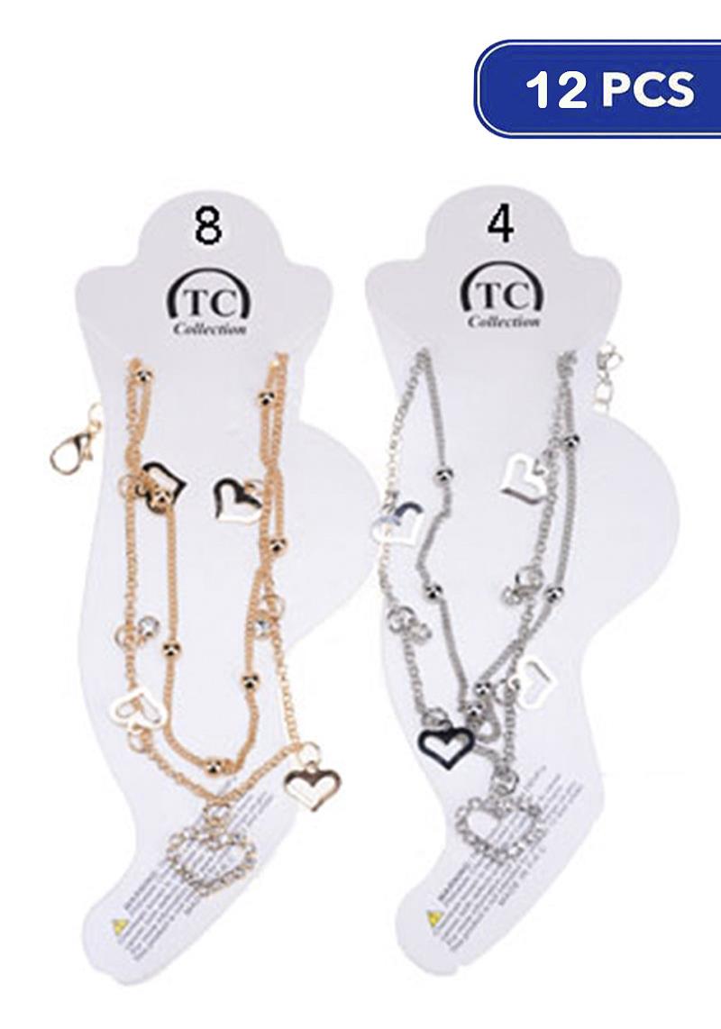 FASHION METAL CHAIN LAYERED HEART ANKLET(12 UNITS)