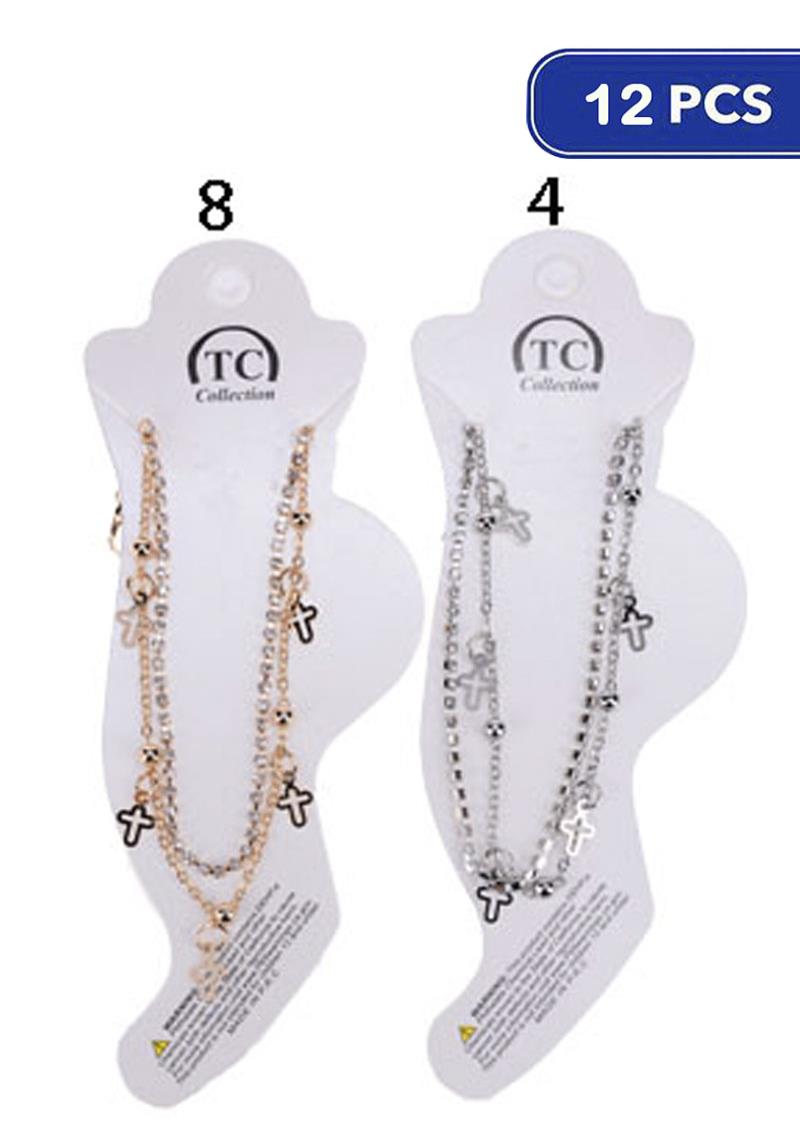 FASHION METAL CHAIN LAYERED CROSS DANGLE ANKLET(12 UNITS)