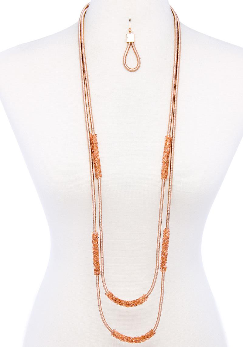 DOUBLE LAYER CHIC LONG NECKLACE AND EARRING SET