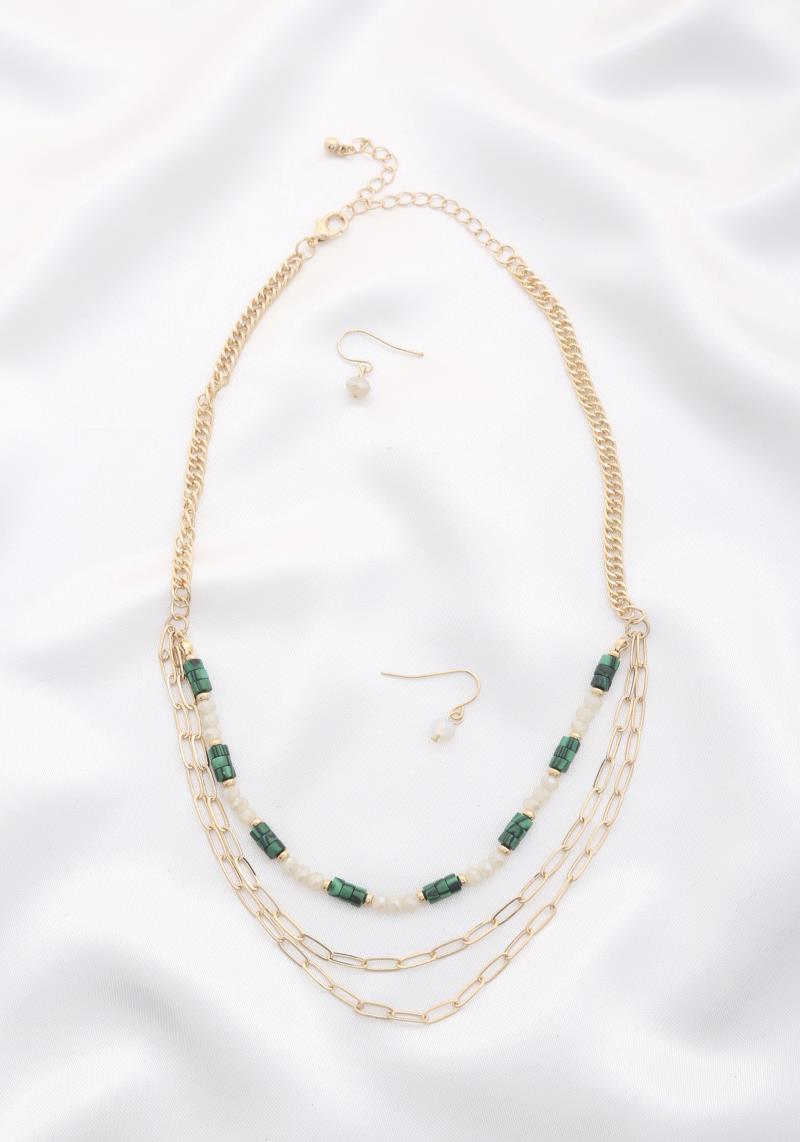 BEADED OVAL LINK LAYERED NECKLACE