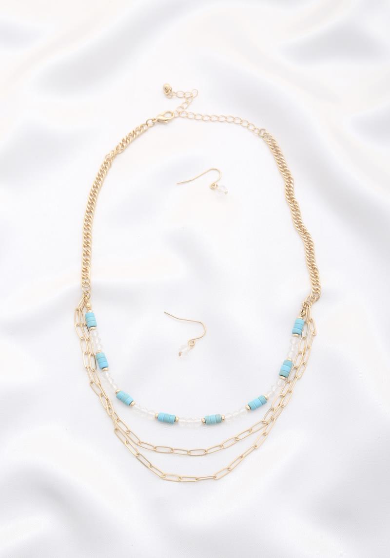 BEADED OVAL LINK LAYERED NECKLACE