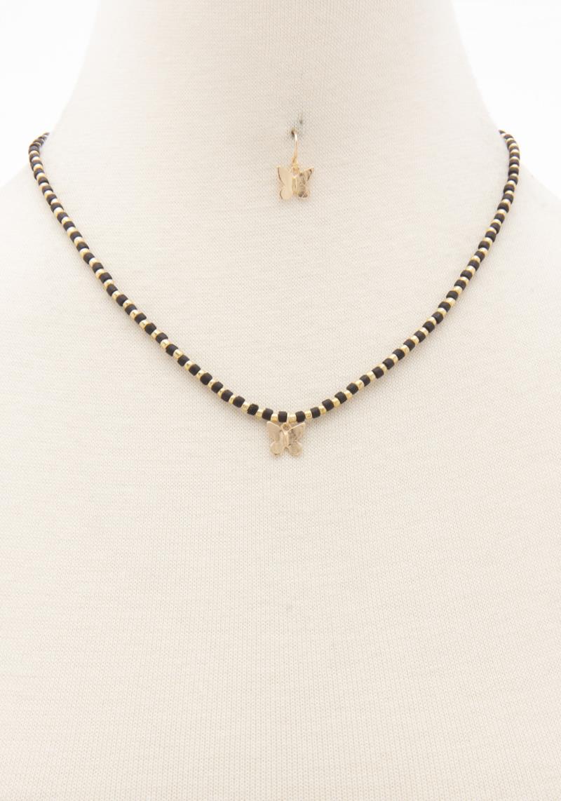 DAINTY BUTTERFLY CHARM BEADED NECKLACE