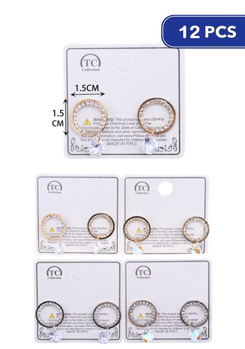 FASHION RHINESTONE STONE DANGLE EARRING (12 UNITS)