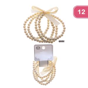 MULTI LAYER PEARL BEAD RIBBON BRACELET (12 UNITS)