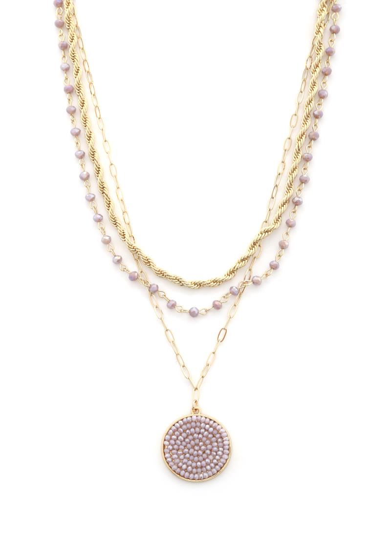 BEADED DISC ROPE LINK LAYERED NECKLACE