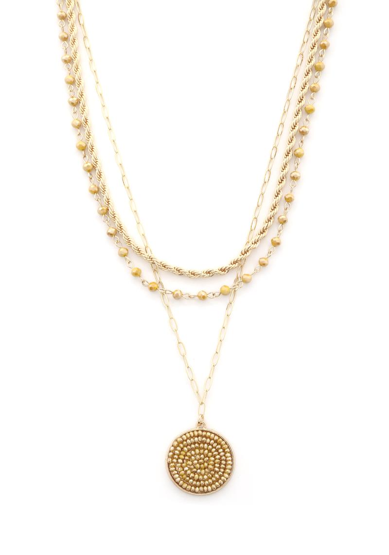 BEADED DISC ROPE LINK LAYERED NECKLACE