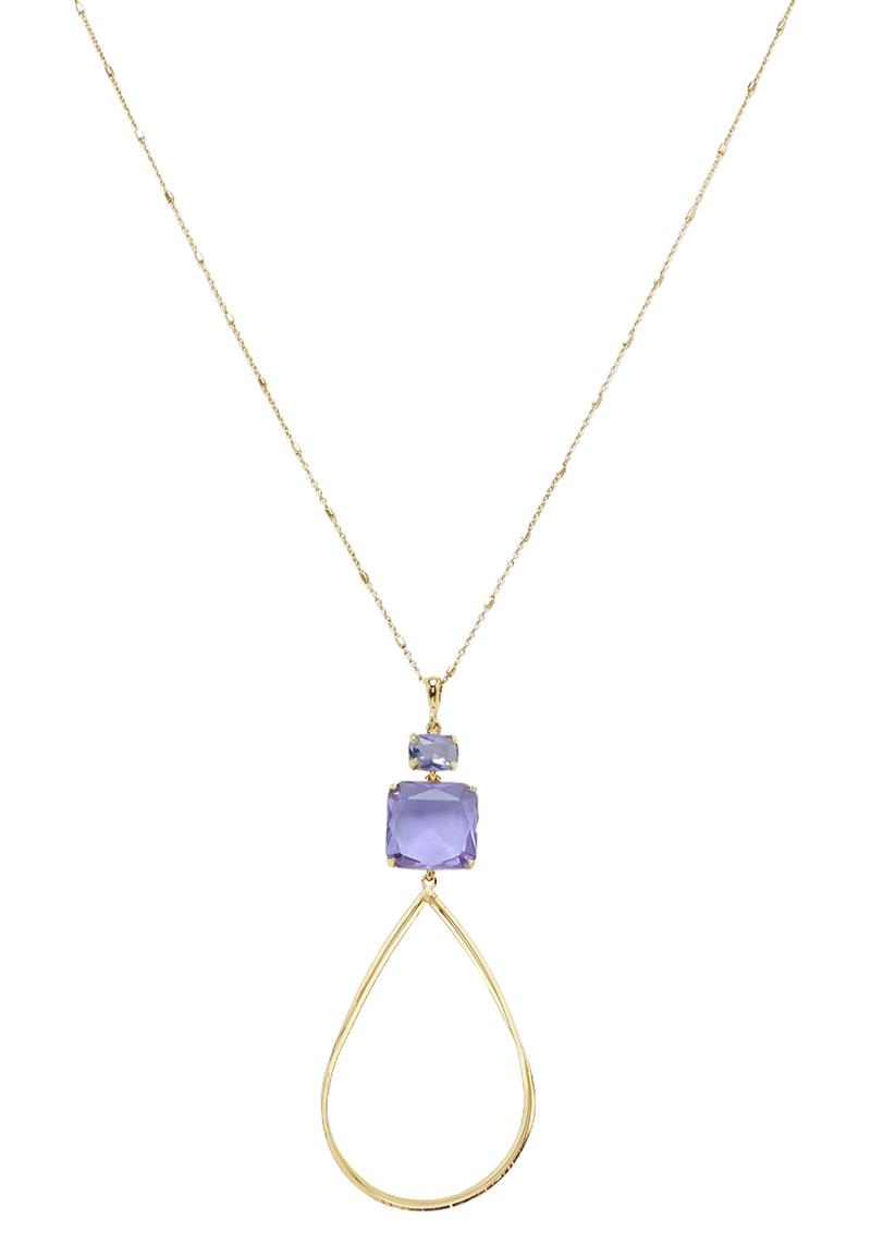 COLOR STONE METAL TEARDROP PENDANT NECKLACE
