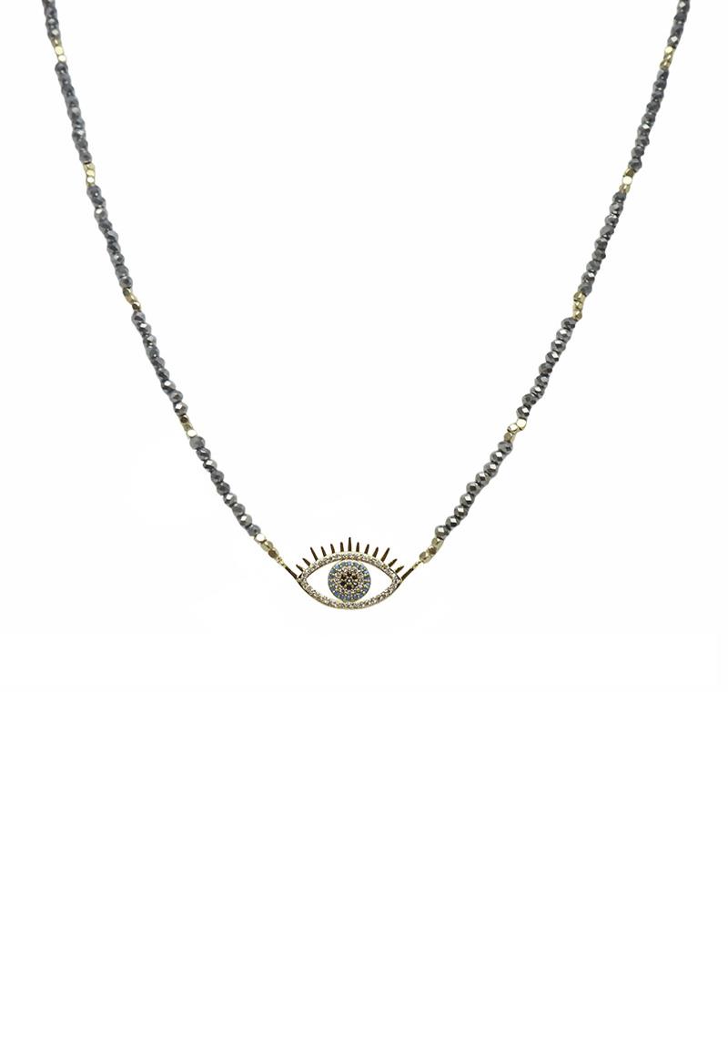 CRYSTAL BEAD RHINESTONE EVIL EYE PENDANT NECKLACE