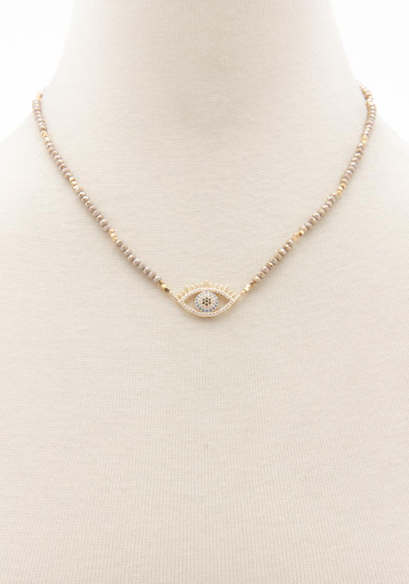 CRYSTAL BEAD RHINESTONE EVIL EYE PENDANT NECKLACE