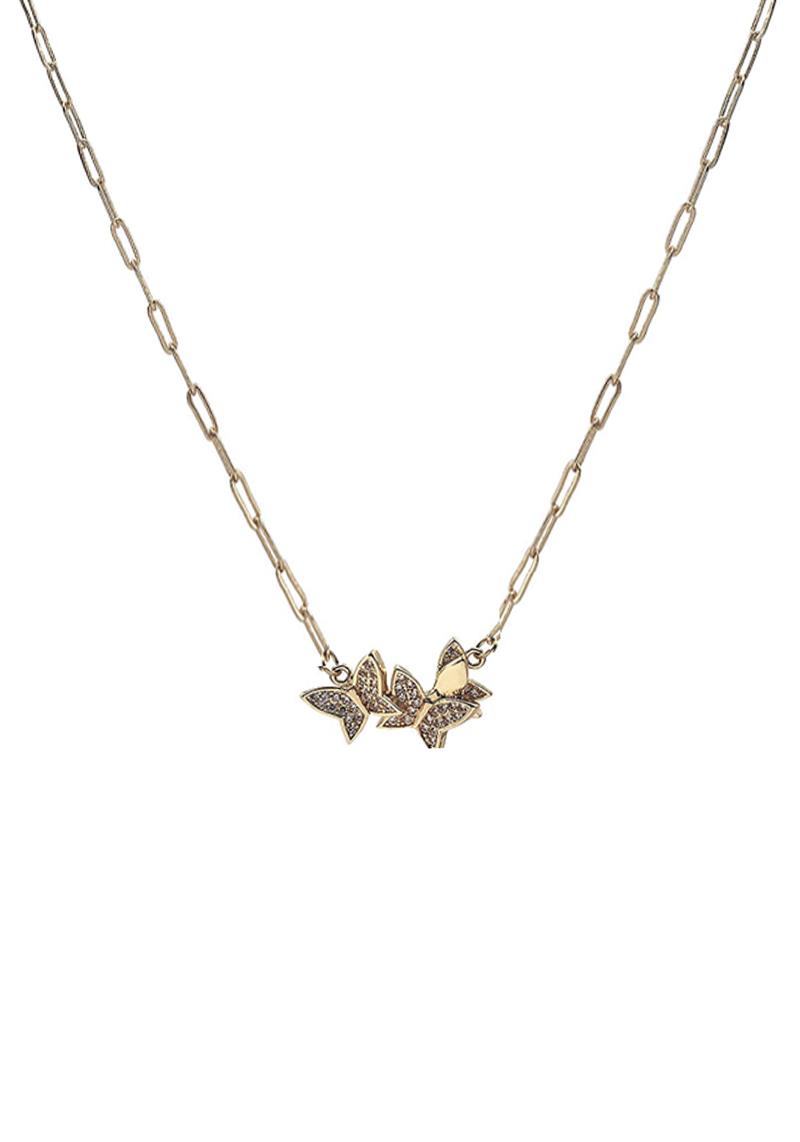 METAL CHAIN RHINESTONE BUTTERFLY PENDANT NECKLACE