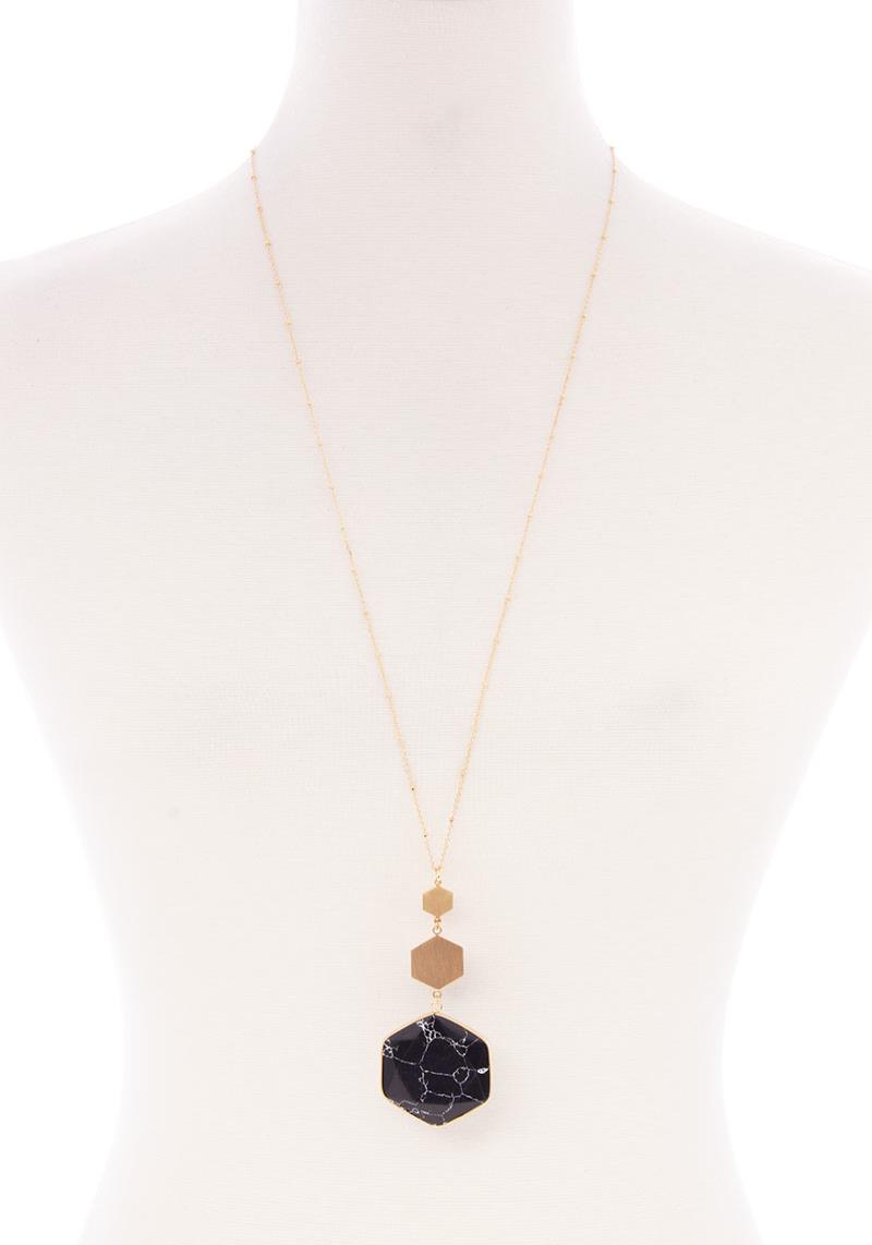 MARBLING NATURAL STONE PENDANT LONG NECKLACE
