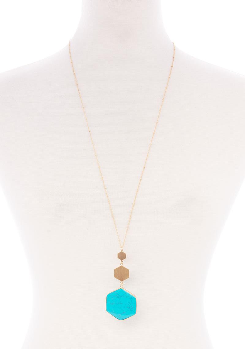MARBLING NATURAL STONE PENDANT LONG NECKLACE