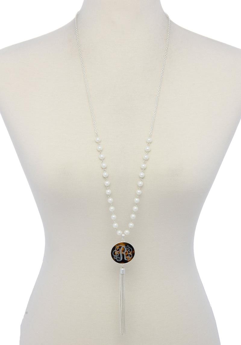 INITIAL CHARM CHAIN TASSEL BEADED LONG NECKLACE