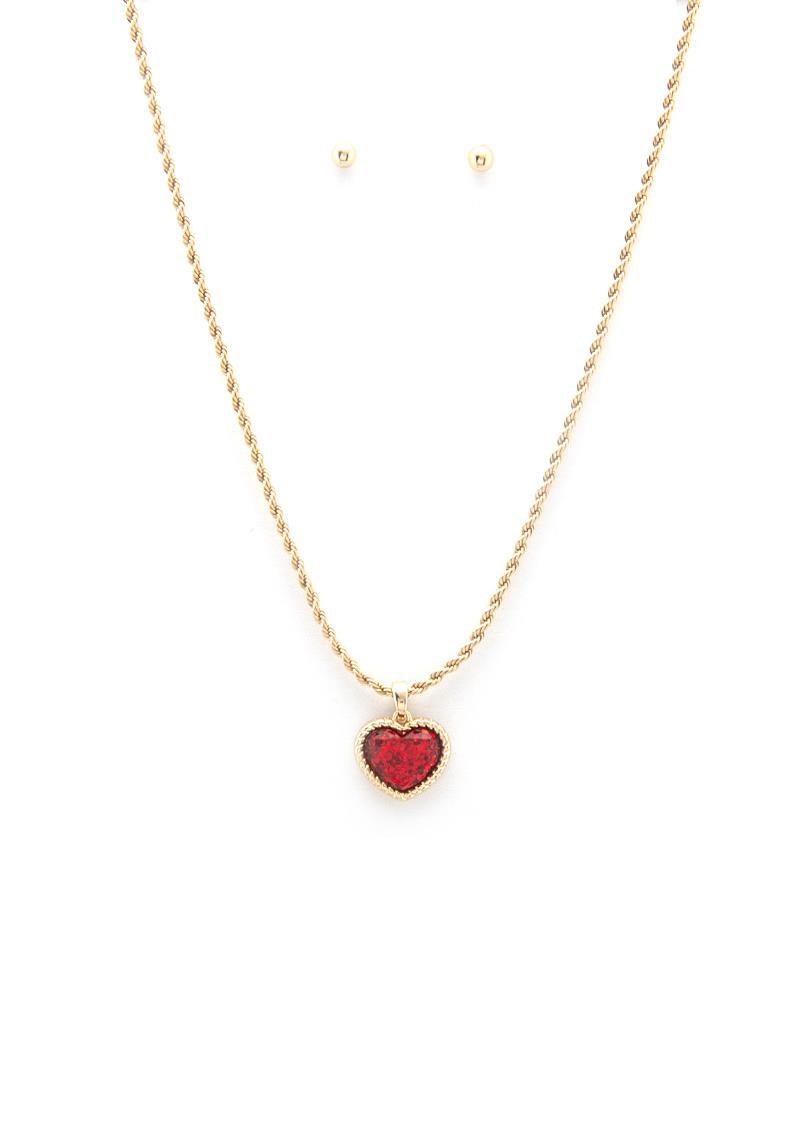 HEART CHARM ROPE LINK NECKLACE